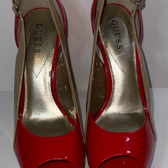 Guess red and tan peep toe - Picture 2 of 4